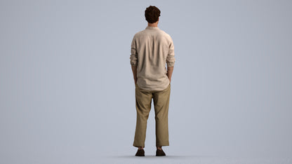 3D human model man casual standing, photogrammetry scanned person for archviz, front view render