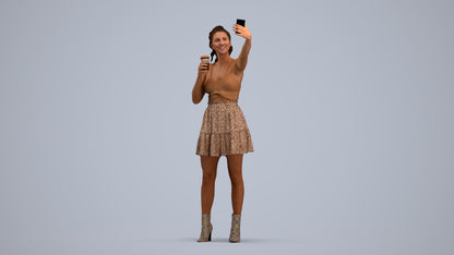 3D human model woman casual standing, photogrammetry scanned person for archviz, standing pose render