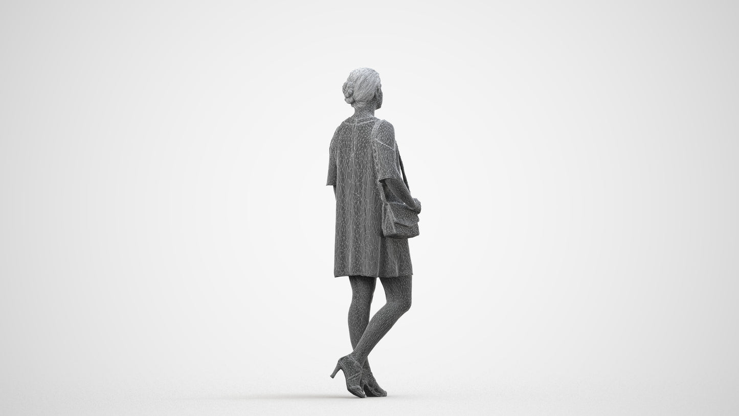 scanned 3D woman formal standing, photogrammetry people for Enscape and V-Ray, wireframe side view