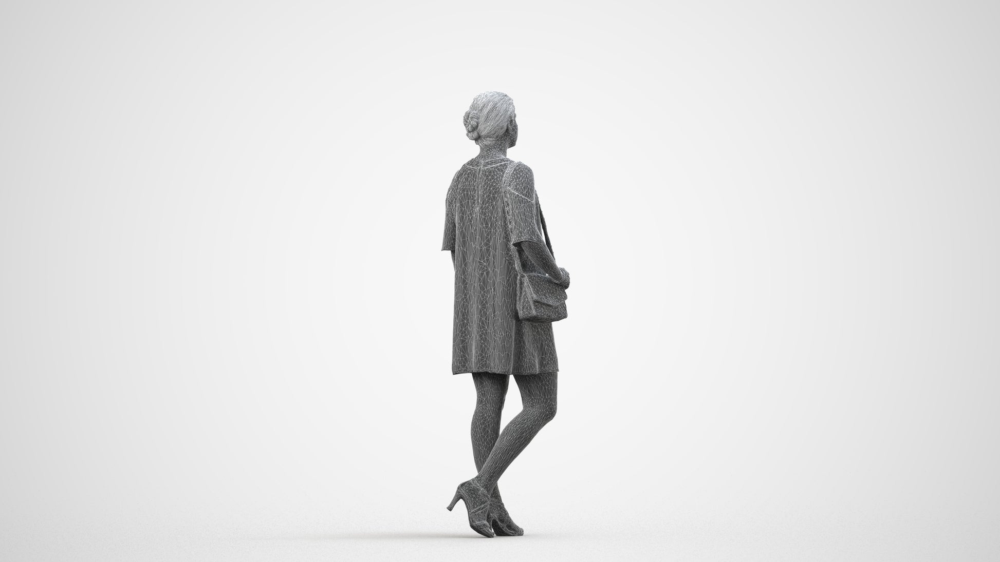 scanned 3D woman formal standing, photogrammetry people for Enscape and V-Ray, wireframe side view