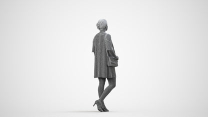 scanned 3D woman formal standing, photogrammetry people for Enscape and V-Ray, wireframe side view