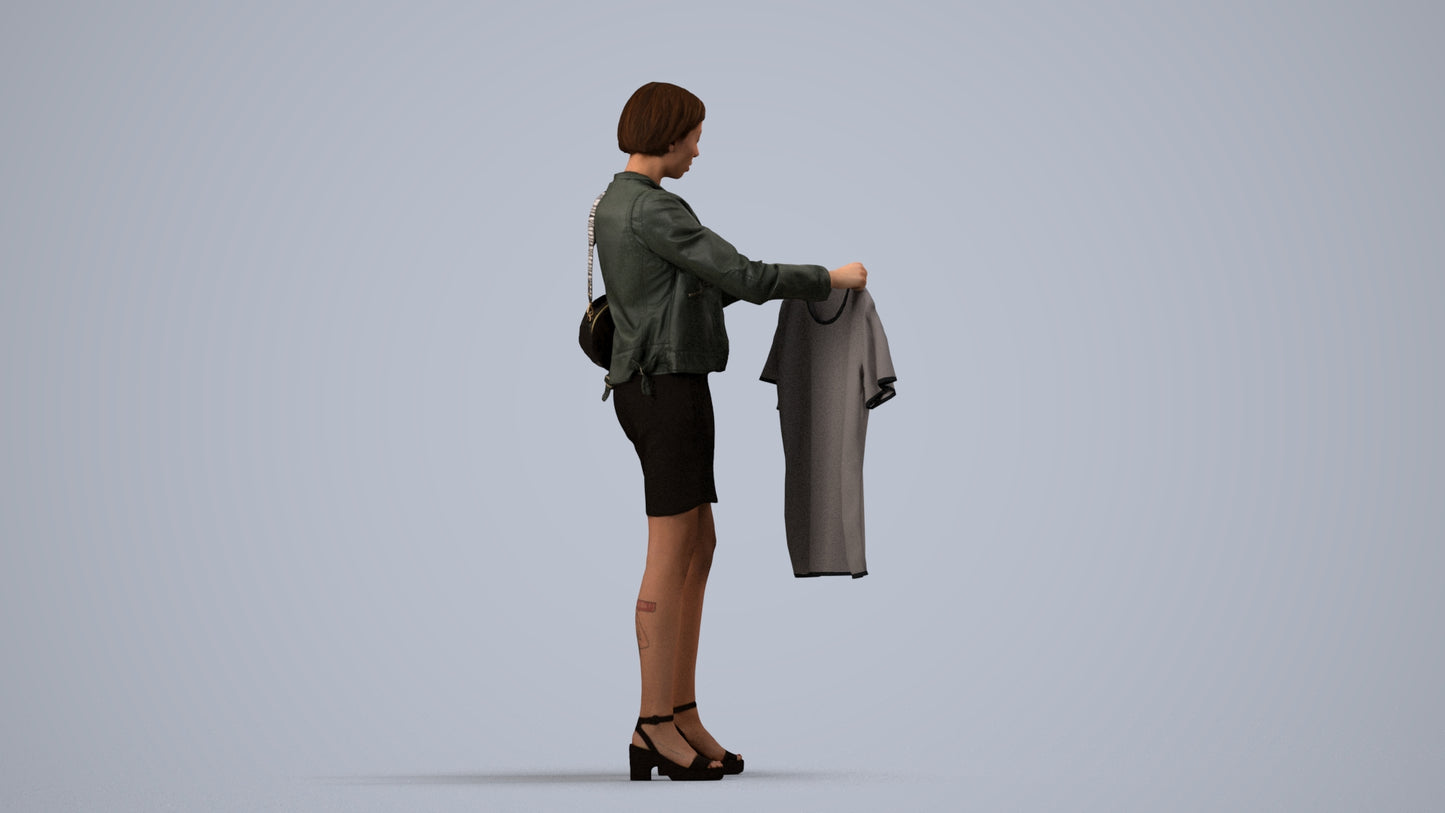 realistic 3D people woman casual mix, render-ready for V-Ray and Corona, FBX OBJ, side view render