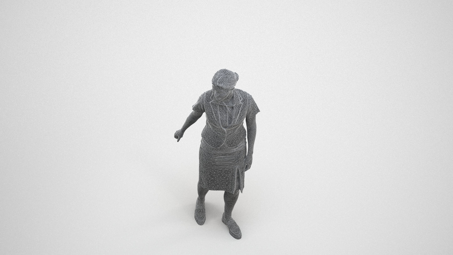 realistic 3D people woman hospitality, render-ready for V-Ray and Corona, FBX OBJ, wireframe three-quarter view