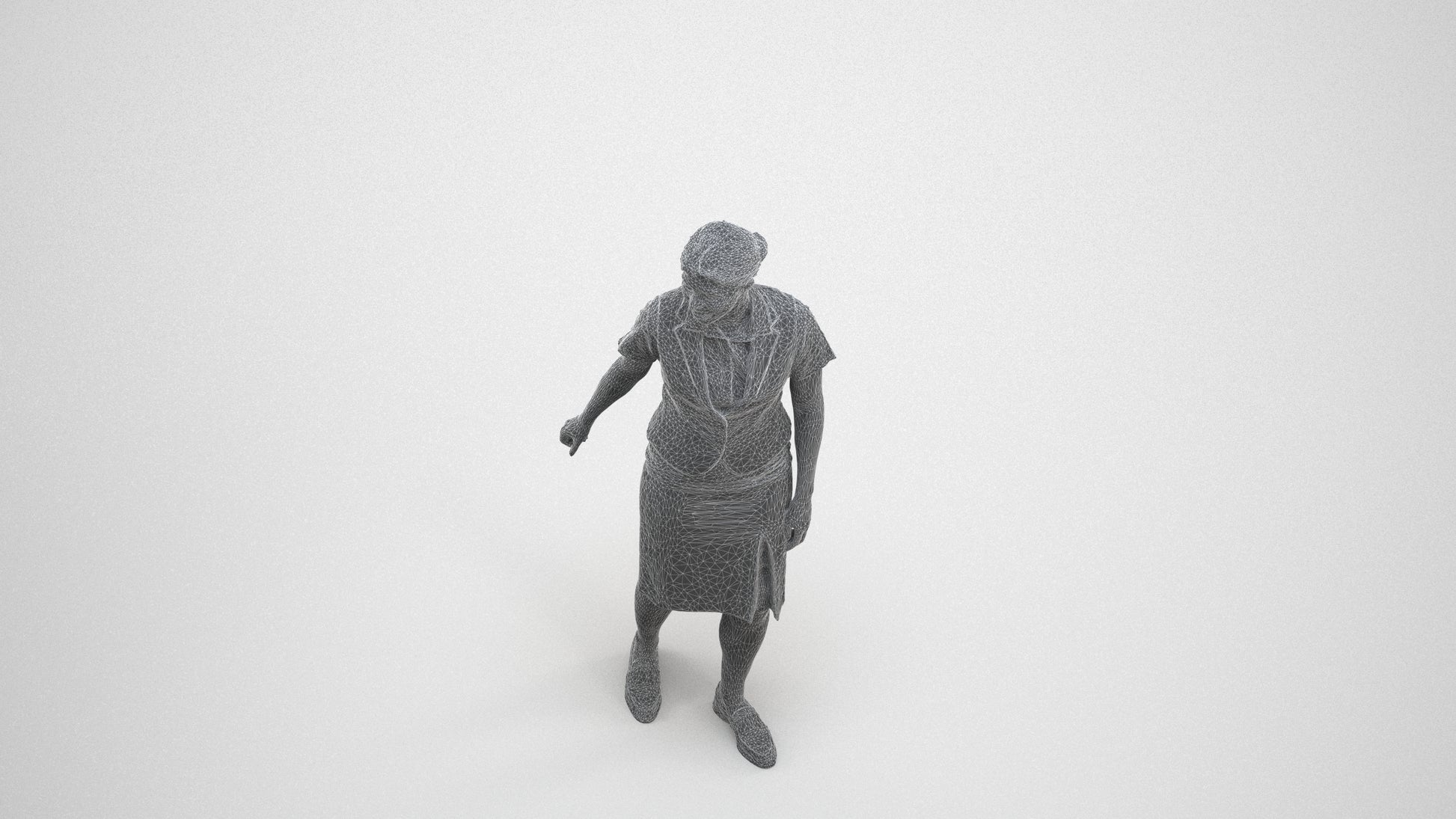 realistic 3D people woman hospitality, render-ready for V-Ray and Corona, FBX OBJ, wireframe three-quarter view