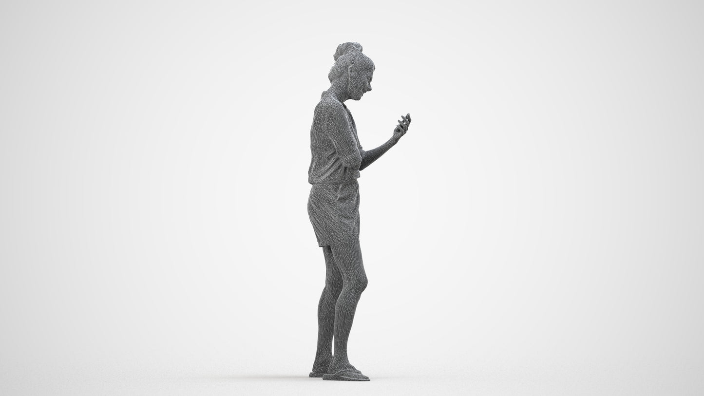 scanned 3D woman casual standing, photogrammetry people for Enscape and V-Ray, wireframe side view