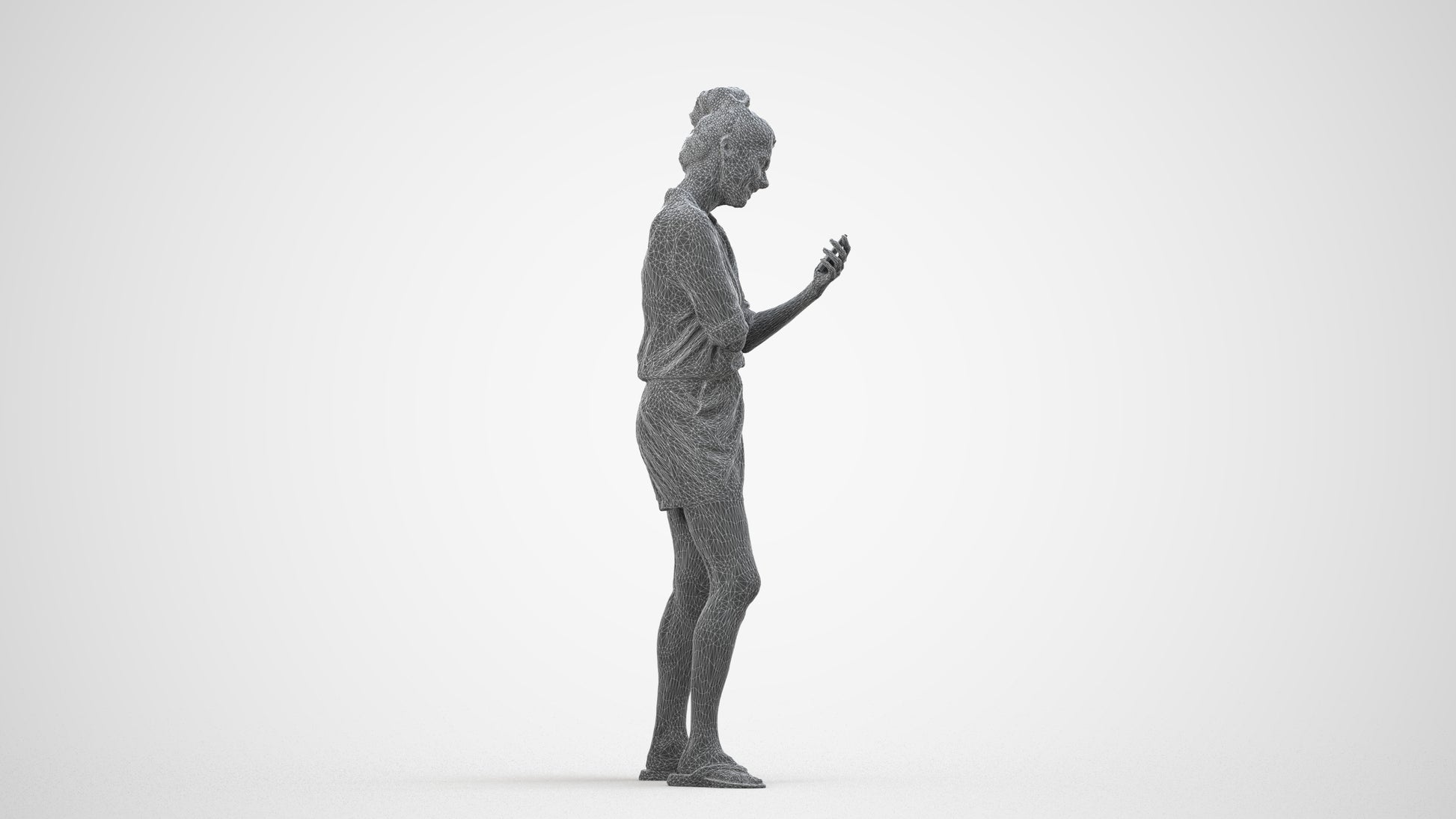 scanned 3D woman casual standing, photogrammetry people for Enscape and V-Ray, wireframe side view