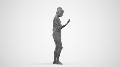 scanned 3D woman casual standing, photogrammetry people for Enscape and V-Ray, wireframe side view