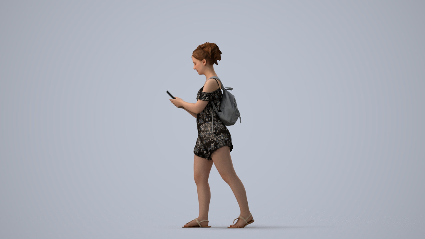3D people model girl casual kids, scanned human for 3ds Max rendering, three-quarter view render