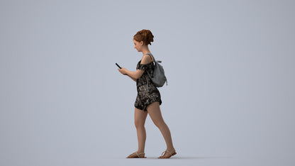 3D people model girl casual kids, scanned human for 3ds Max rendering, three-quarter view render