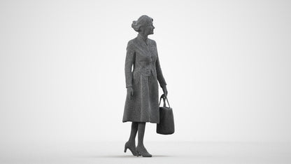3D scanned senior woman standing business, photorealistic archviz people for Enscape and SketchUp, wireframe side view