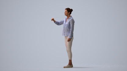 3D scanned senior woman standing casual, photorealistic archviz people for Enscape and SketchUp, three-quarter view render