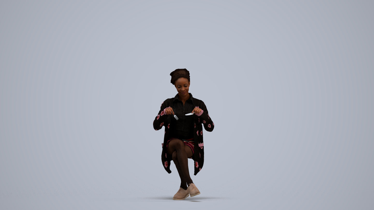 photogrammetry 3D woman casual sitting, realistic human model archviz FBX, standing pose render