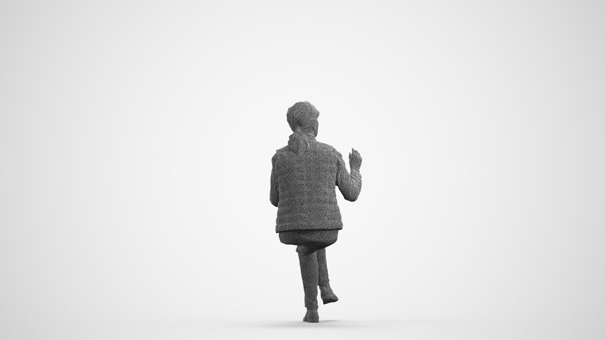 realistic 3D people senior woman casual sitting, render-ready for V-Ray and Corona, FBX OBJ, wireframe front view