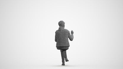 realistic 3D people senior woman casual sitting, render-ready for V-Ray and Corona, FBX OBJ, wireframe front view