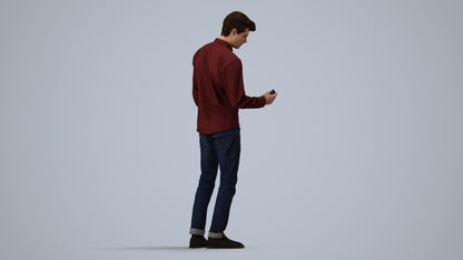 realistic 3D people man casual standing, render-ready for V-Ray and Corona, FBX OBJ, side view render