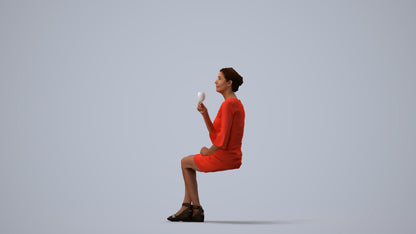 3D scanned senior woman sitting formal, photorealistic archviz people for Enscape and SketchUp, three-quarter view render