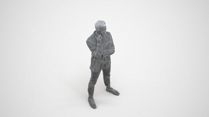 photogrammetry 3D man business standing, realistic human model archviz FBX, wireframe three-quarter view