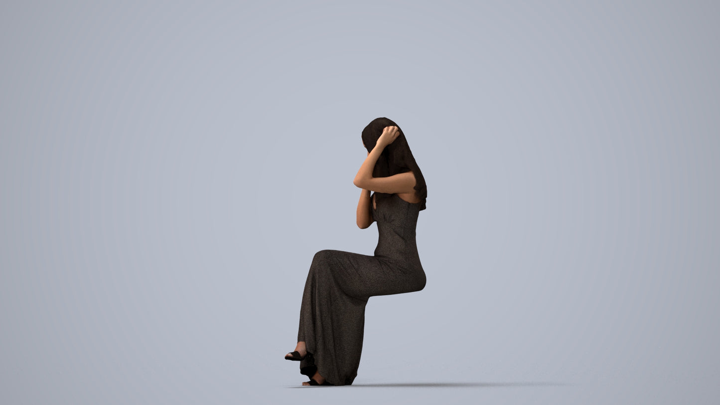 3D scanned woman formalaffairs formal, photorealistic archviz people for Enscape and SketchUp, three-quarter view render