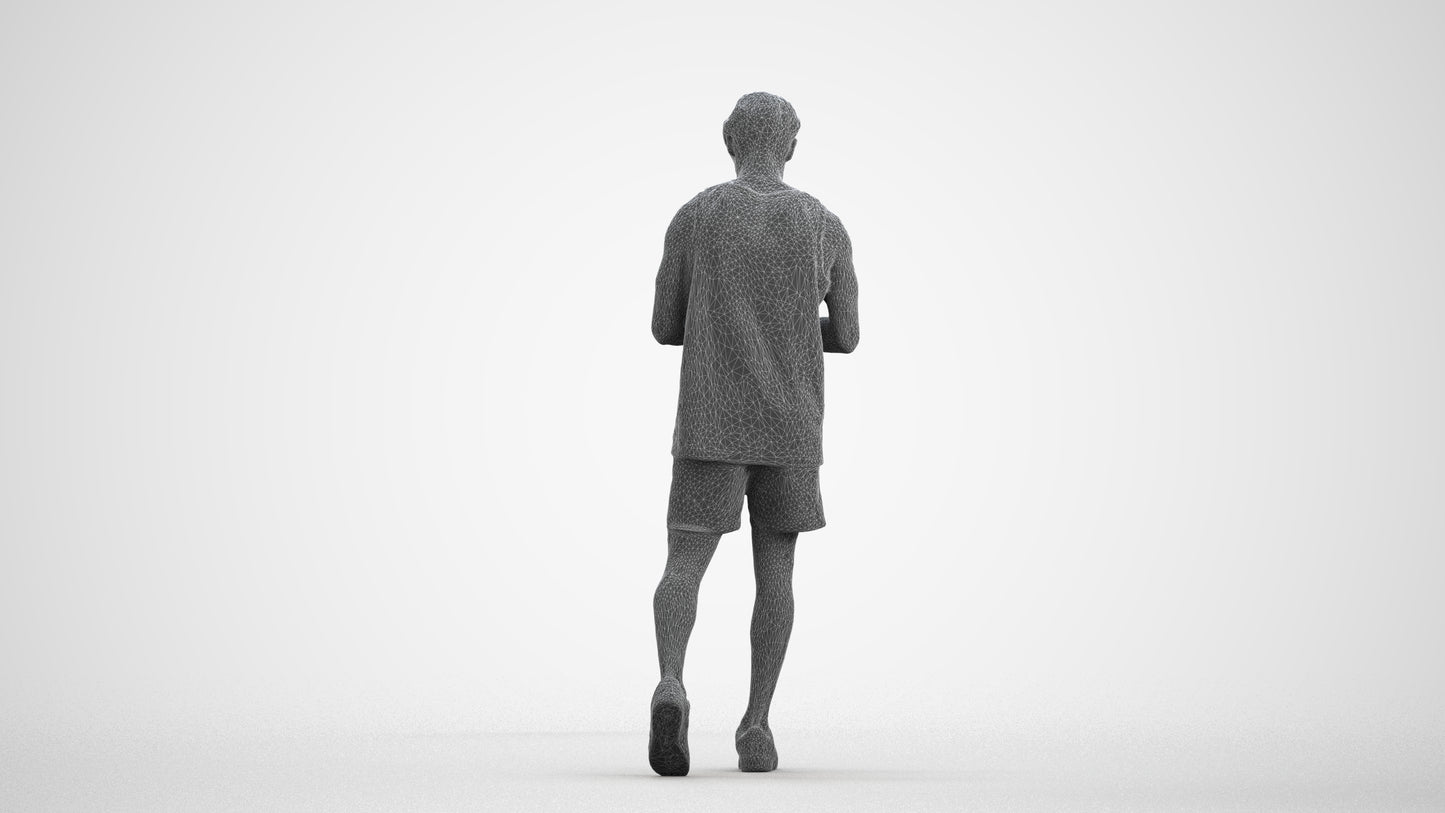 photogrammetry 3D man sport walking, realistic human model archviz FBX, wireframe front view