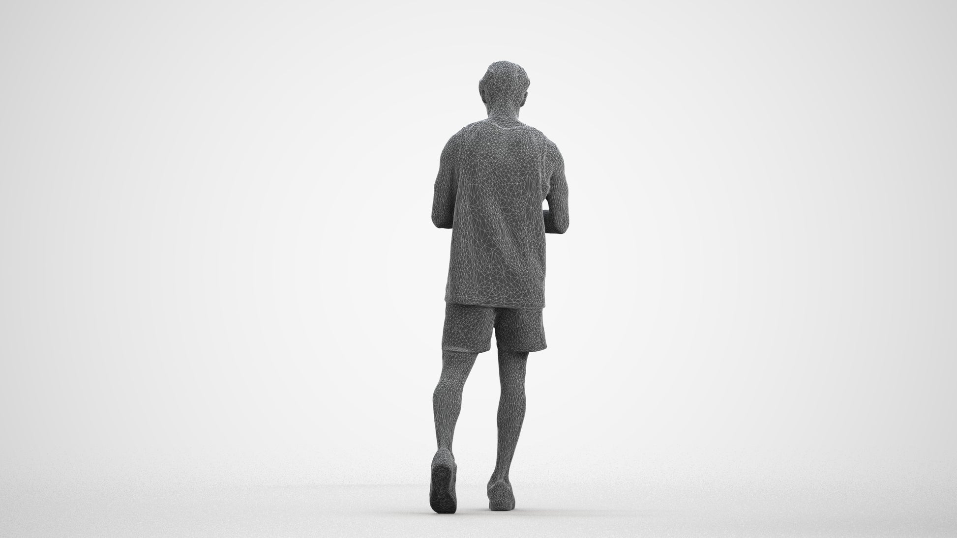 photogrammetry 3D man sport walking, realistic human model archviz FBX, wireframe front view