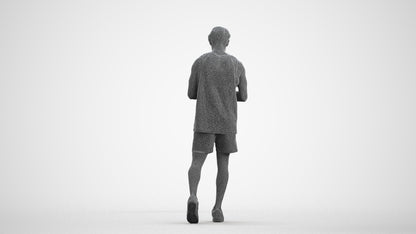 photogrammetry 3D man sport walking, realistic human model archviz FBX, wireframe front view