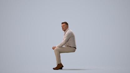 3D scanned man sitting casual, photorealistic archviz people for Enscape and SketchUp, three-quarter view render