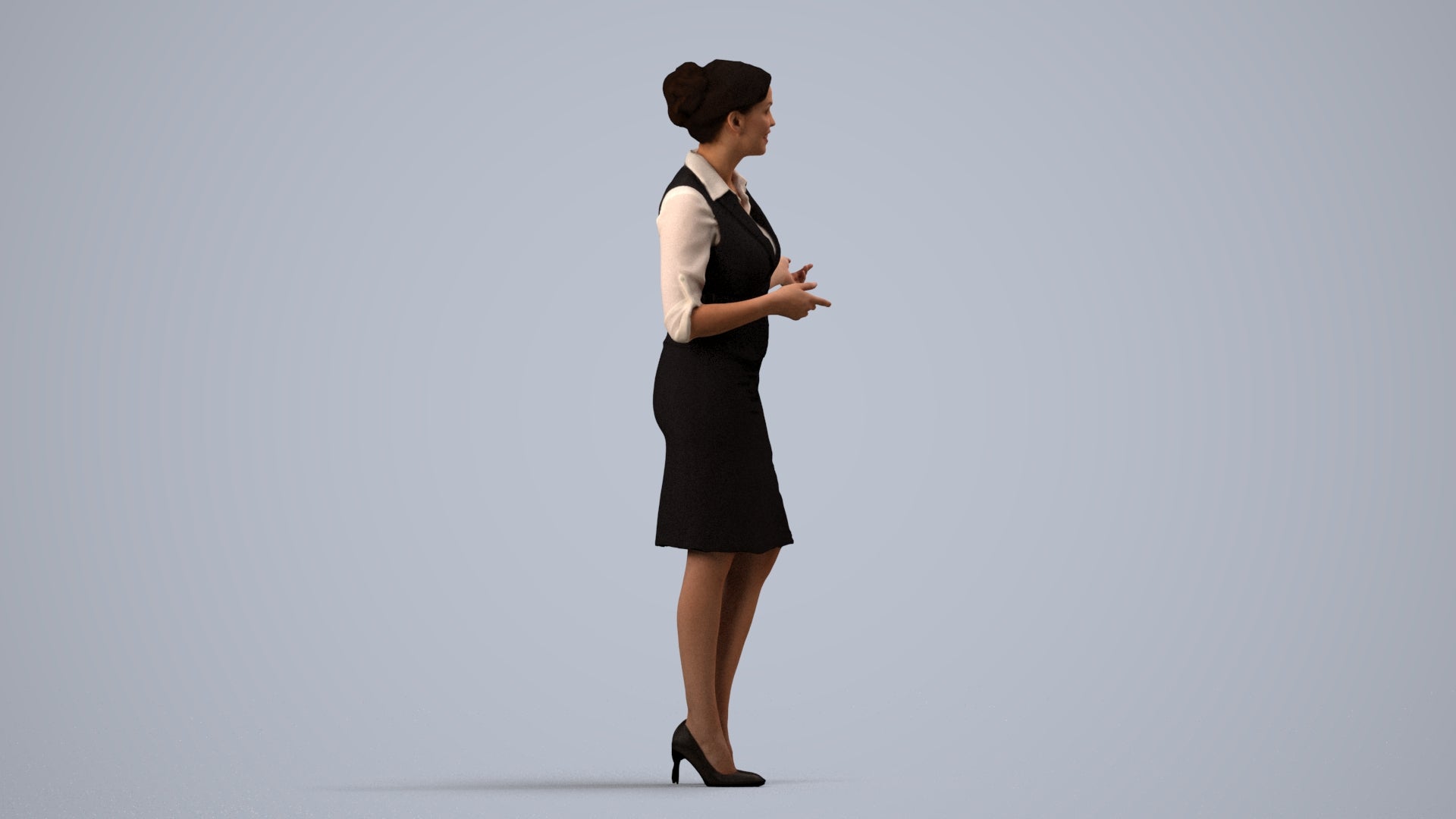 3D people model woman mix, scanned human for 3ds Max rendering, side view render