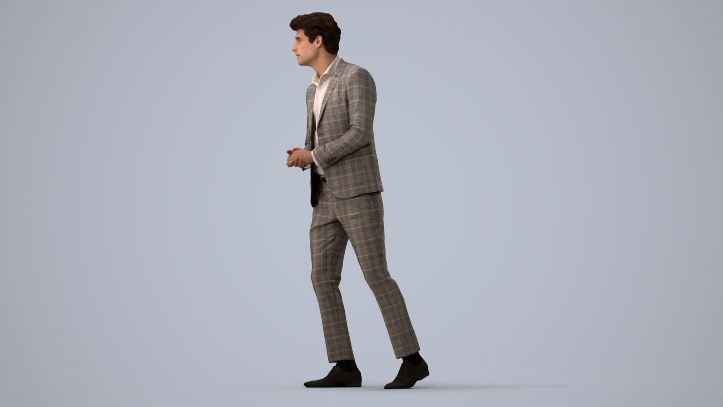 photogrammetry 3D man business, realistic human model archviz FBX, three-quarter view render