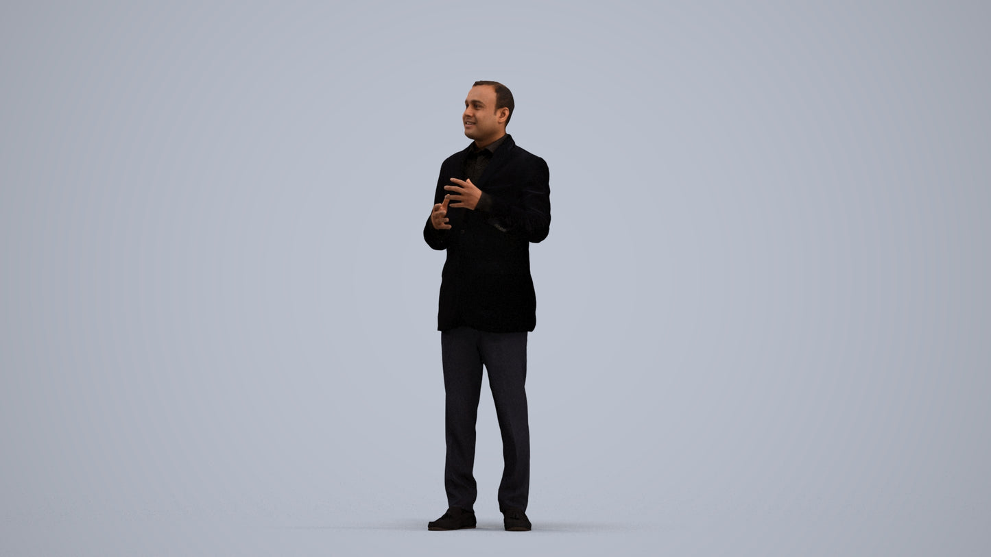 3D human model man formal standing, photogrammetry scanned person for archviz, standing pose render