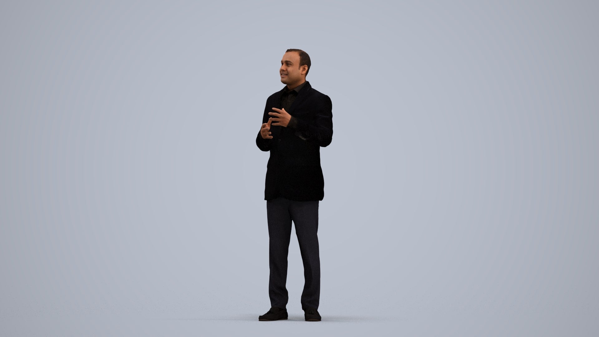 3D human model man formal standing, photogrammetry scanned person for archviz, standing pose render