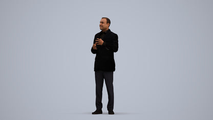 3D human model man formal standing, photogrammetry scanned person for archviz, standing pose render