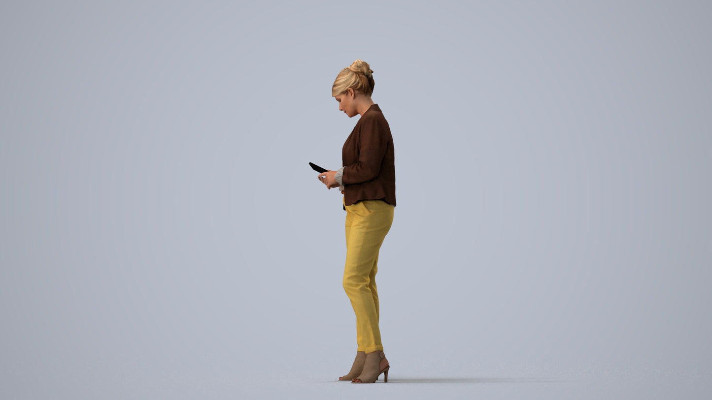 3D people model woman business standing, scanned human for 3ds Max rendering, three-quarter view render