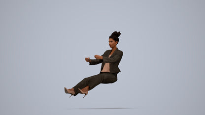 3D human model woman business driving, photogrammetry scanned person for archviz, top-down view render