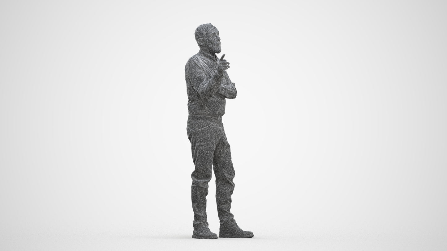 realistic 3D human senior man casual standing, archviz people FBX OBJ for Blender, three-quarter front view render