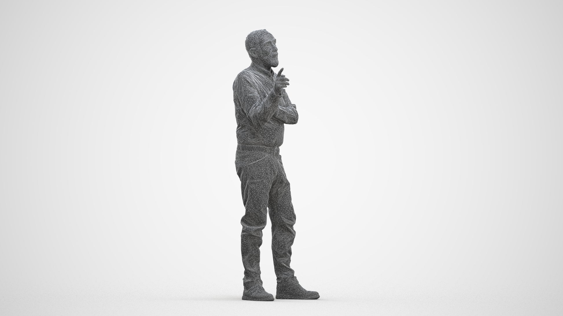 realistic 3D human senior man casual standing, archviz people FBX OBJ for Blender, three-quarter front view render