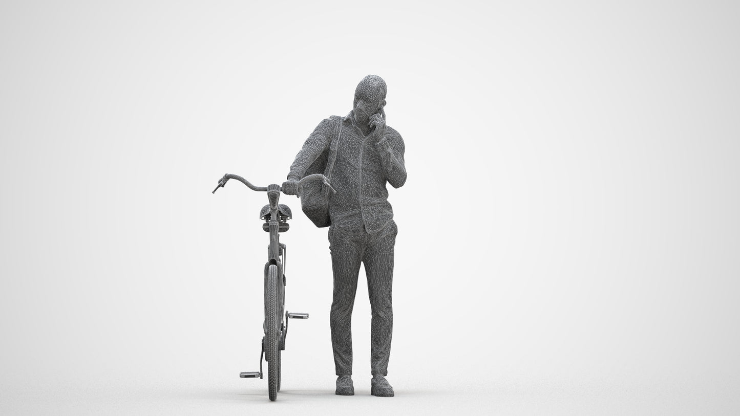 realistic 3D people man business cycling, render-ready for V-Ray and Corona, FBX OBJ, three-quarter front view render