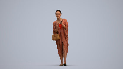 photogrammetry 3D woman walking, realistic human model archviz FBX, standing pose render