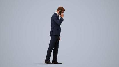 3D human model man business, photogrammetry scanned person for archviz, side view render