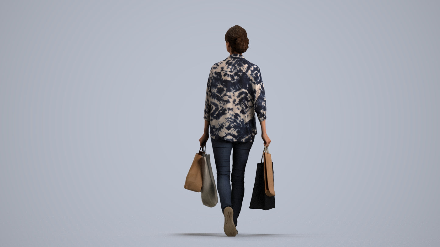 3D scanned woman shopping casual, photorealistic archviz people for Enscape and SketchUp, front view render