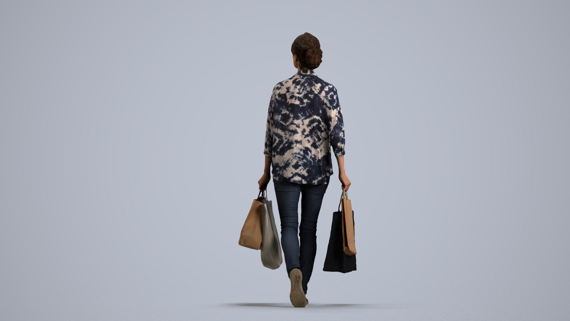 3D scanned woman shopping casual, photorealistic archviz people for Enscape and SketchUp, front view render