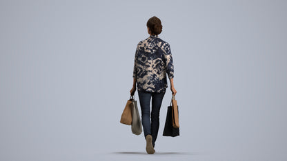 3D scanned woman shopping casual, photorealistic archviz people for Enscape and SketchUp, front view render