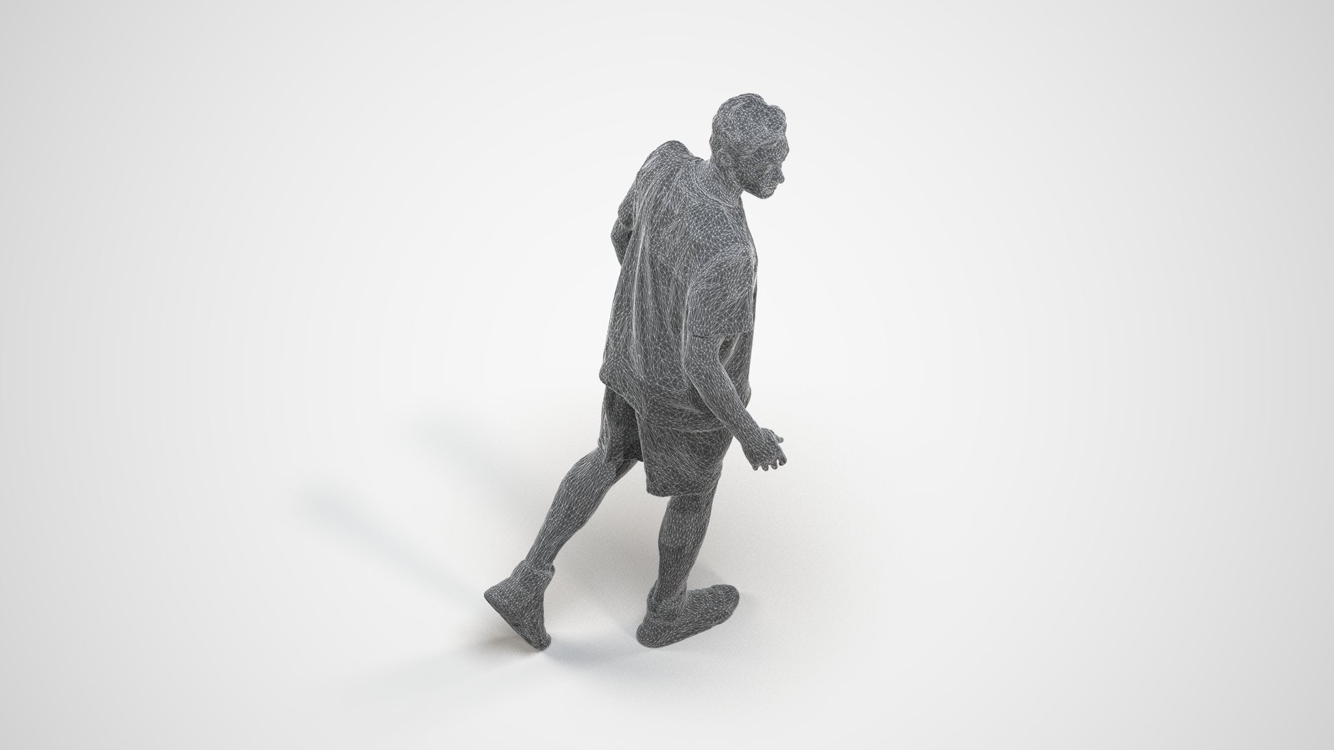 photogrammetry 3D man sport, realistic human model archviz FBX, wireframe three-quarter view