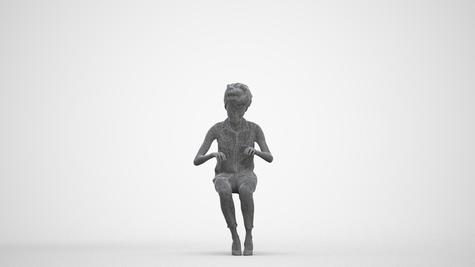 scanned 3D woman casual sitting, photogrammetry people for Enscape and V-Ray, three-quarter front view render