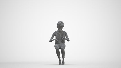 scanned 3D woman casual sitting, photogrammetry people for Enscape and V-Ray, three-quarter front view render