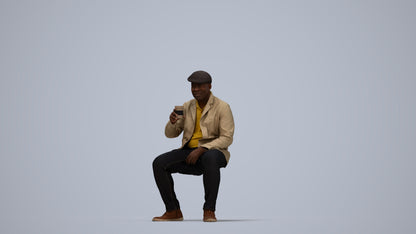 3D scanned man sitting casual, photorealistic archviz people for Enscape and SketchUp, top-down view render