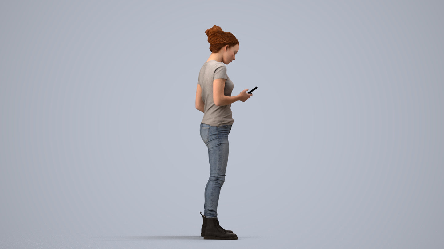 photogrammetry 3D woman casual standing, realistic human model archviz FBX, side view render
