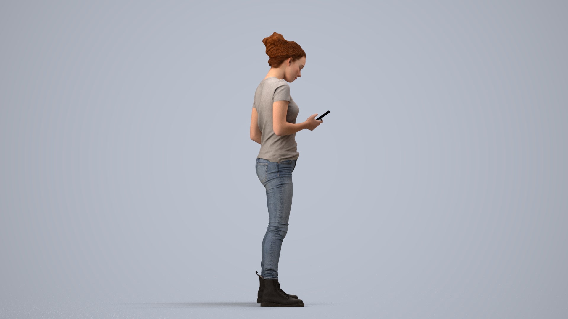 photogrammetry 3D woman casual standing, realistic human model archviz FBX, side view render