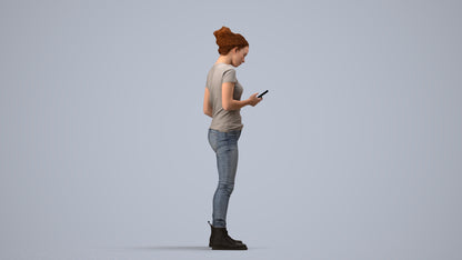 photogrammetry 3D woman casual standing, realistic human model archviz FBX, side view render