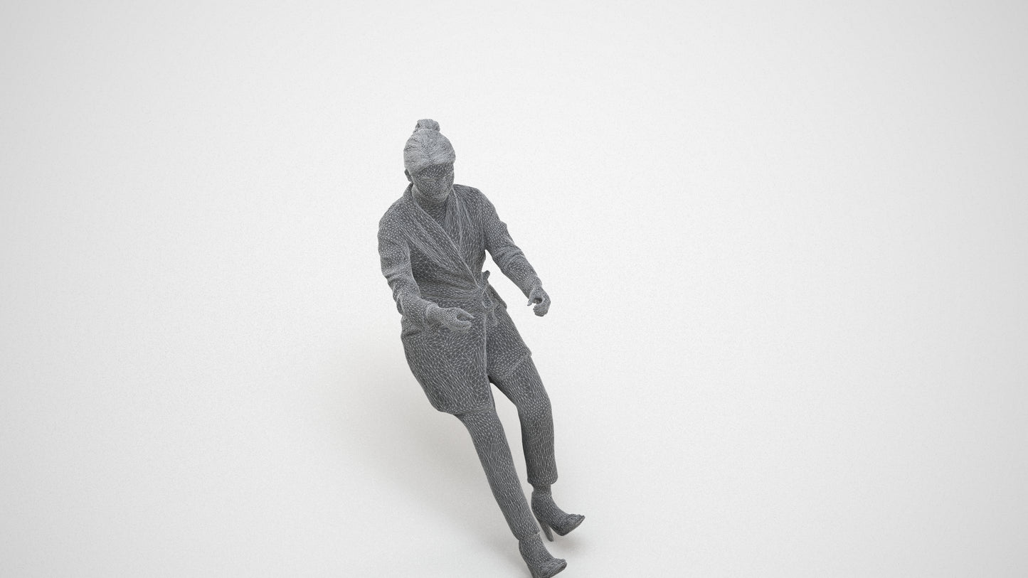 scanned 3D woman business driving, photogrammetry people for Enscape and V-Ray, wireframe three-quarter view