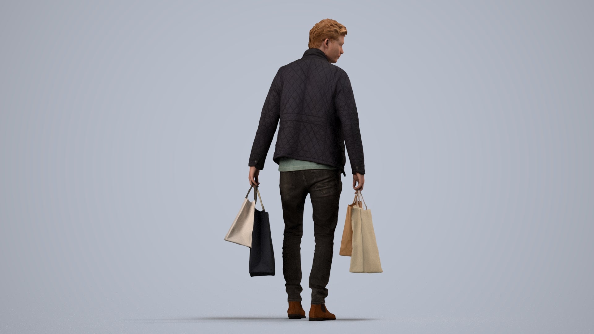 3D scanned man shopping casual, photorealistic archviz people for Enscape and SketchUp, side view render